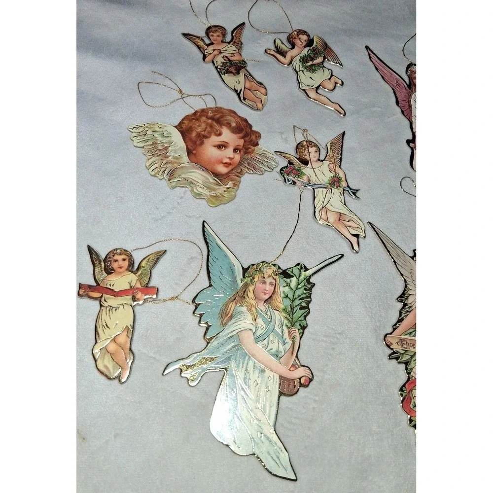Vintage 1984 Merrimack Victorian Angel Cherub Die Cut Christmas Ornaments Lot of